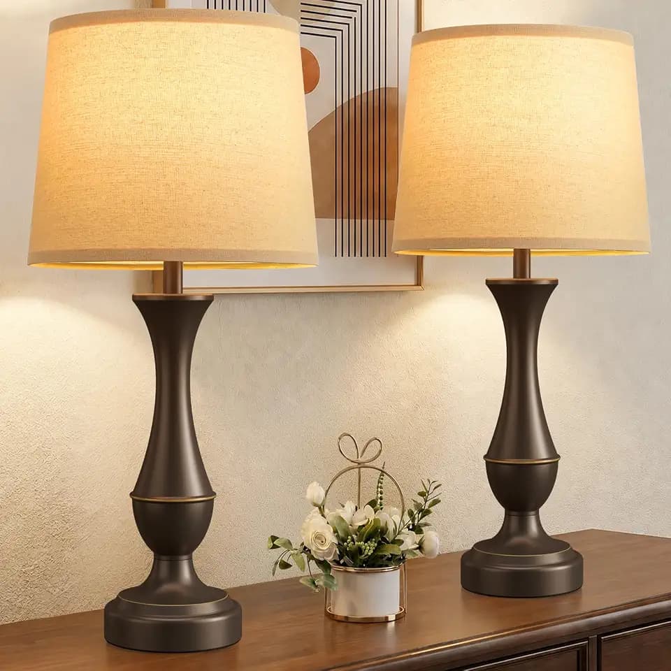 Touch Lamps for Nightstand, 3 Way Dimmable Lamps for Bedroom with USB C+A