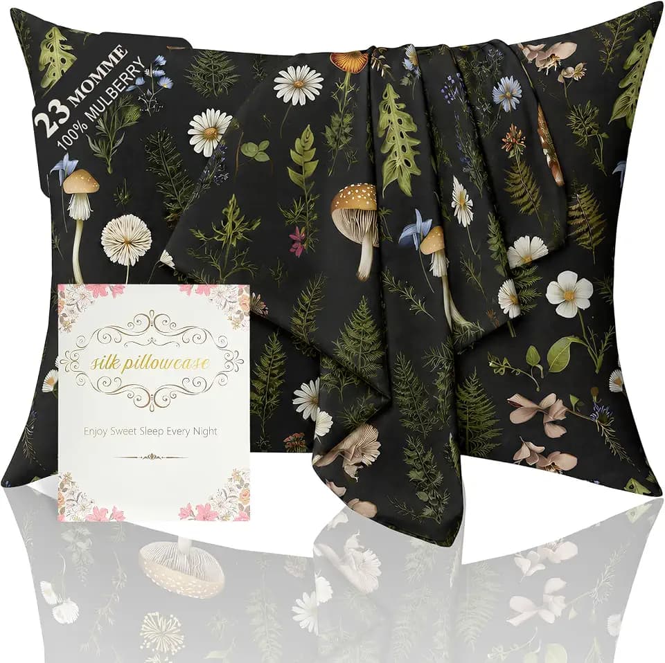 Silk Pillowcase 2 Pack for Hair and Skin, Mushroom Forest