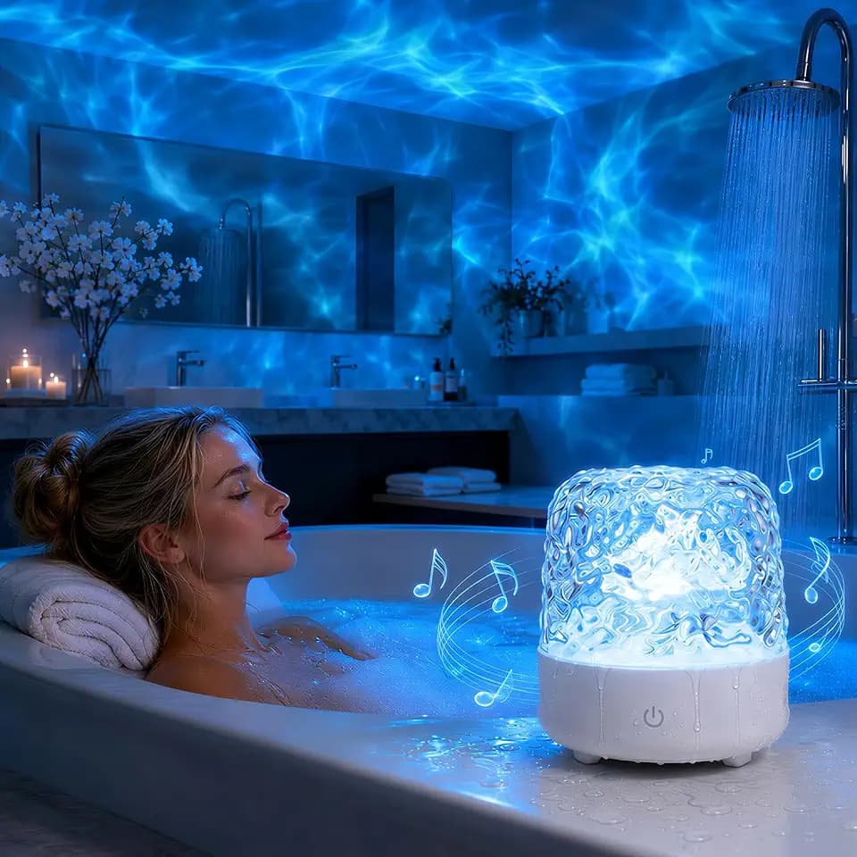 Waterproof Shower Light with Bluetooth Speaker, Rechargeable Bathroom Lamp
