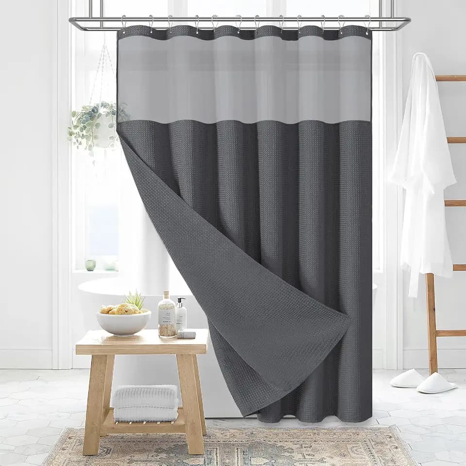 Dynamene Waffle Shower Curtain and Snap-in Liner Set Charcoal Grey, 72x72