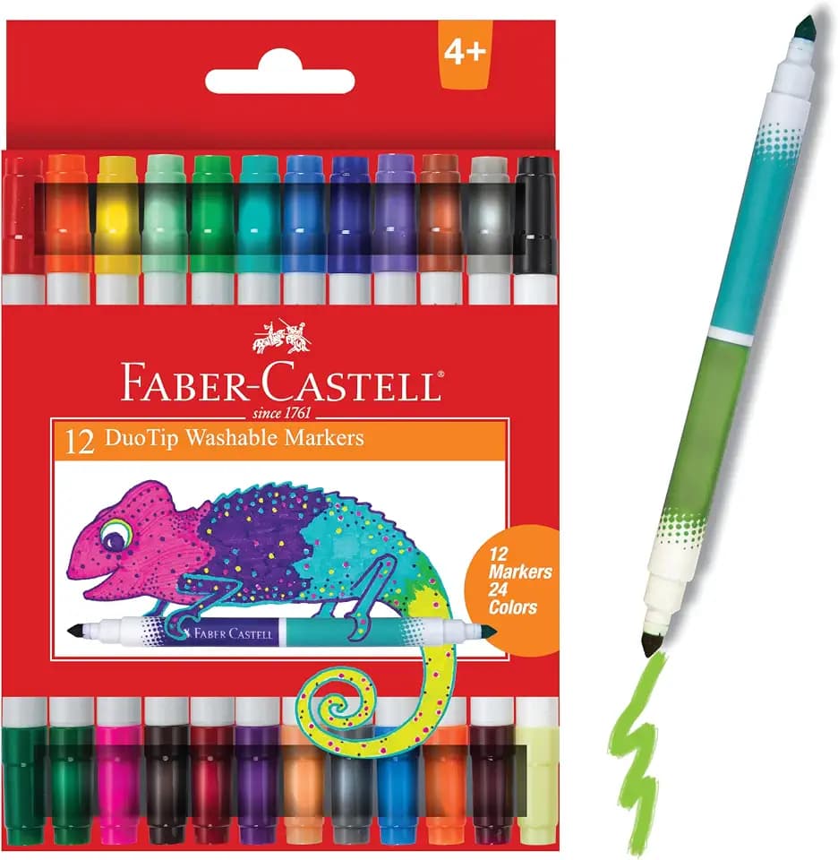 Faber-Castell DuoTip Washable Markers - 12 Markers, 24 Colors | Great for Summer Supplies (Ages 4+)