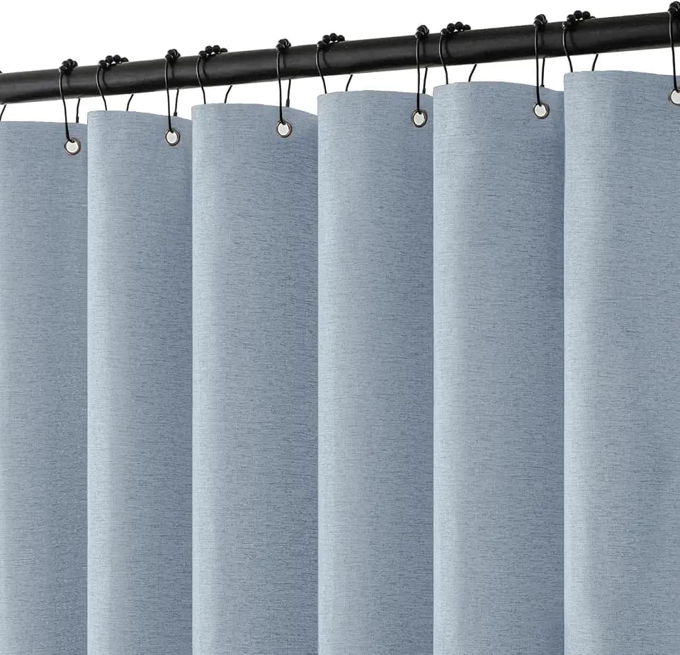 MIULEE 72 x 84 Extra Long Linen Shower Curtain Light Blue 12 Metal Hooks