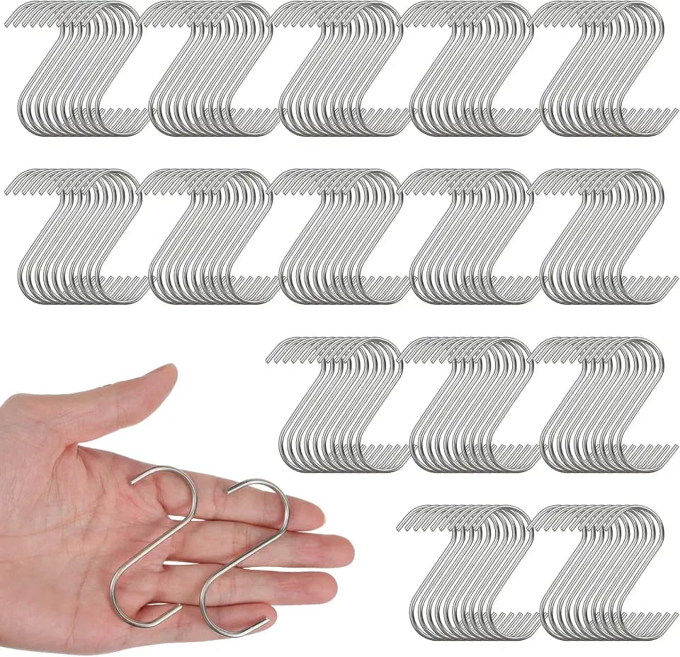 150 Pcs S Hooks Silver, Stainless Steel S Hooks for Hanging Pots
