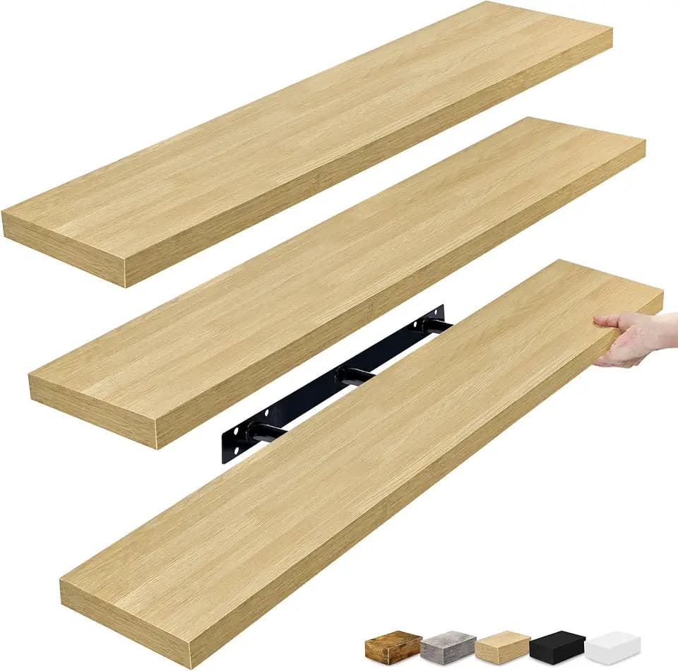 Sorbus Floating Shelves for Wall Storage (48 Inch, 3 Pack, Maple Wood)
