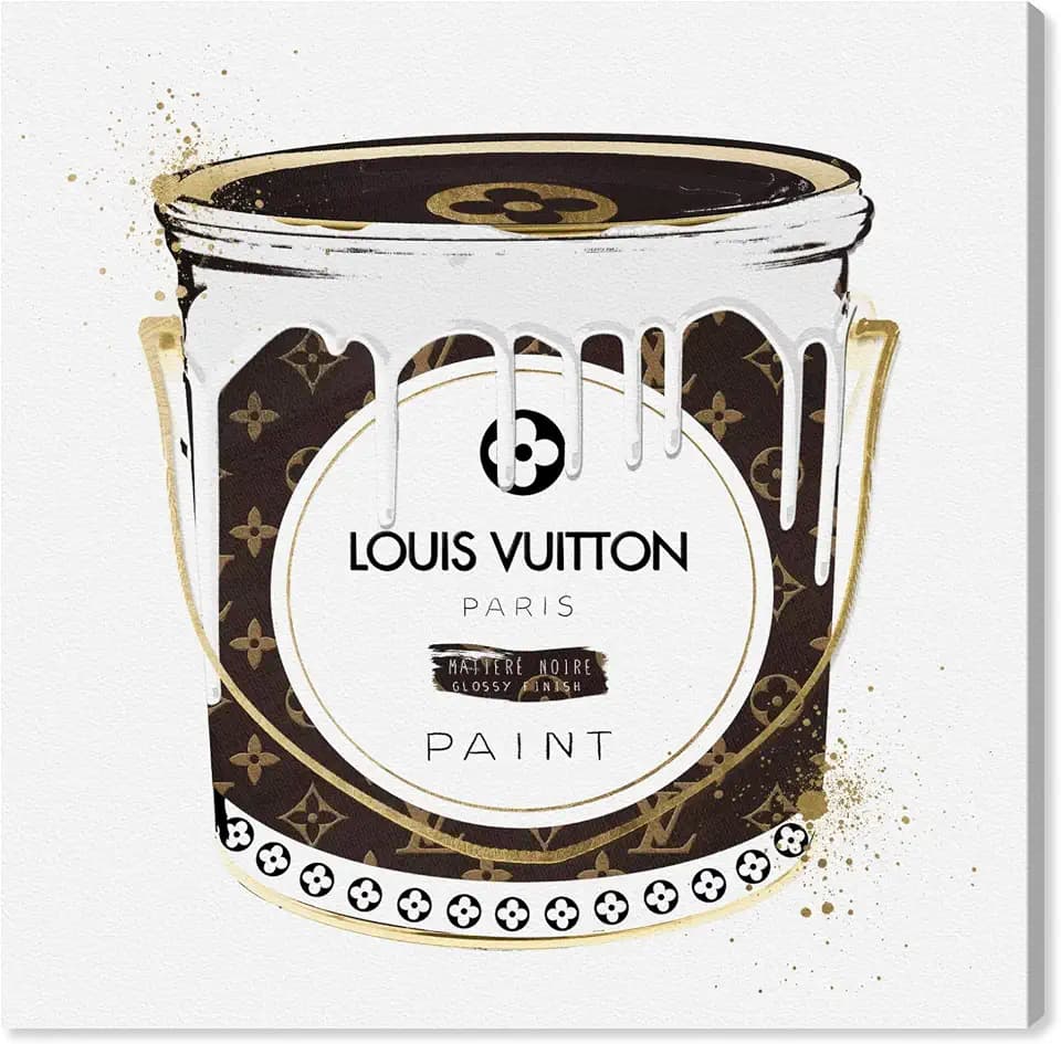 The Oliver Gal Artist Co. Fashion and Glam Wall Art Canvas Prints 'Custom Luxurious Paint Can' Home Décor, 12" x 12", Brown, Gold