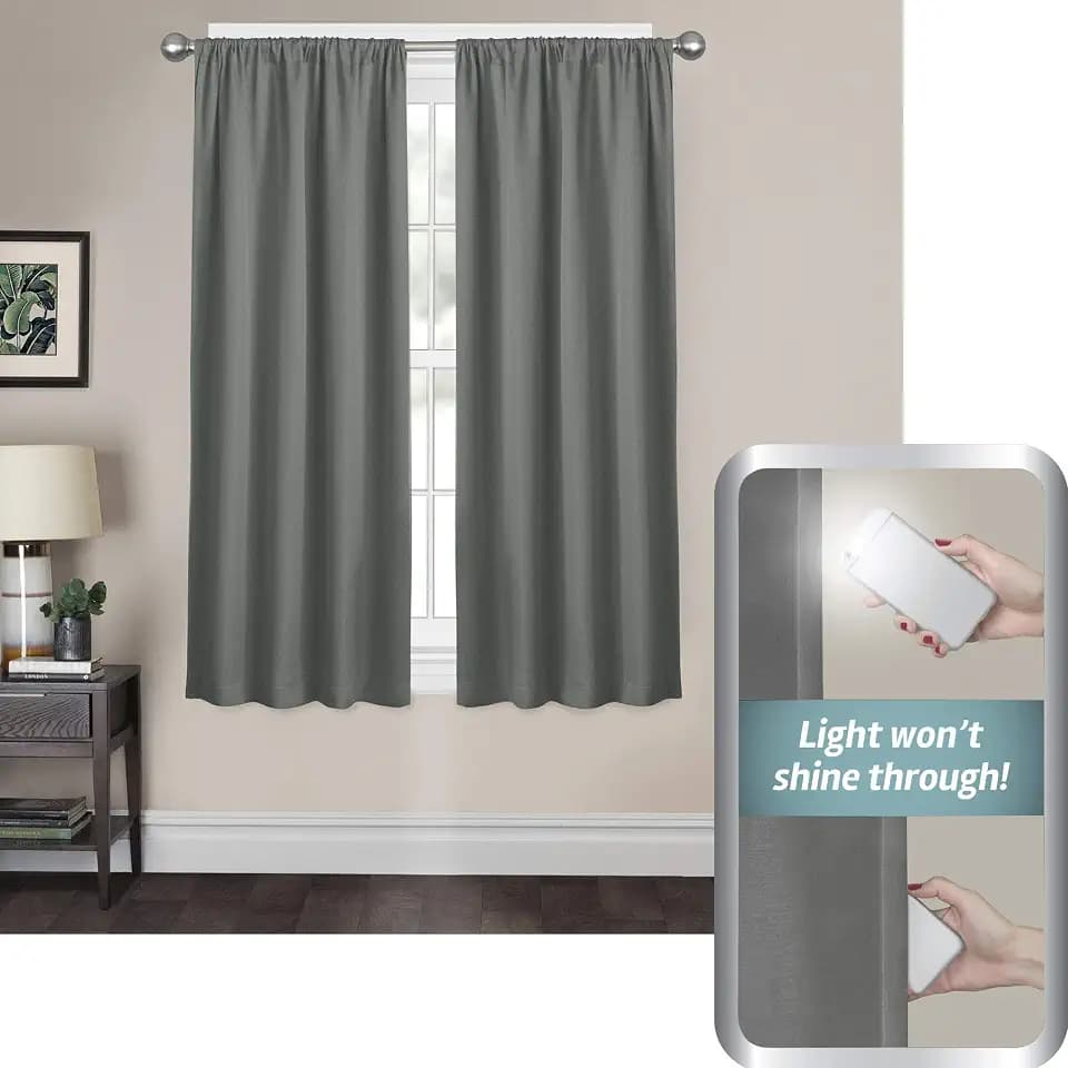 Zenna Home Smart Curtains Tiffany Ultimate Light Blocker 100% Blackout Window Panel, 50 x 63 Inches, 1 Panel, Gray