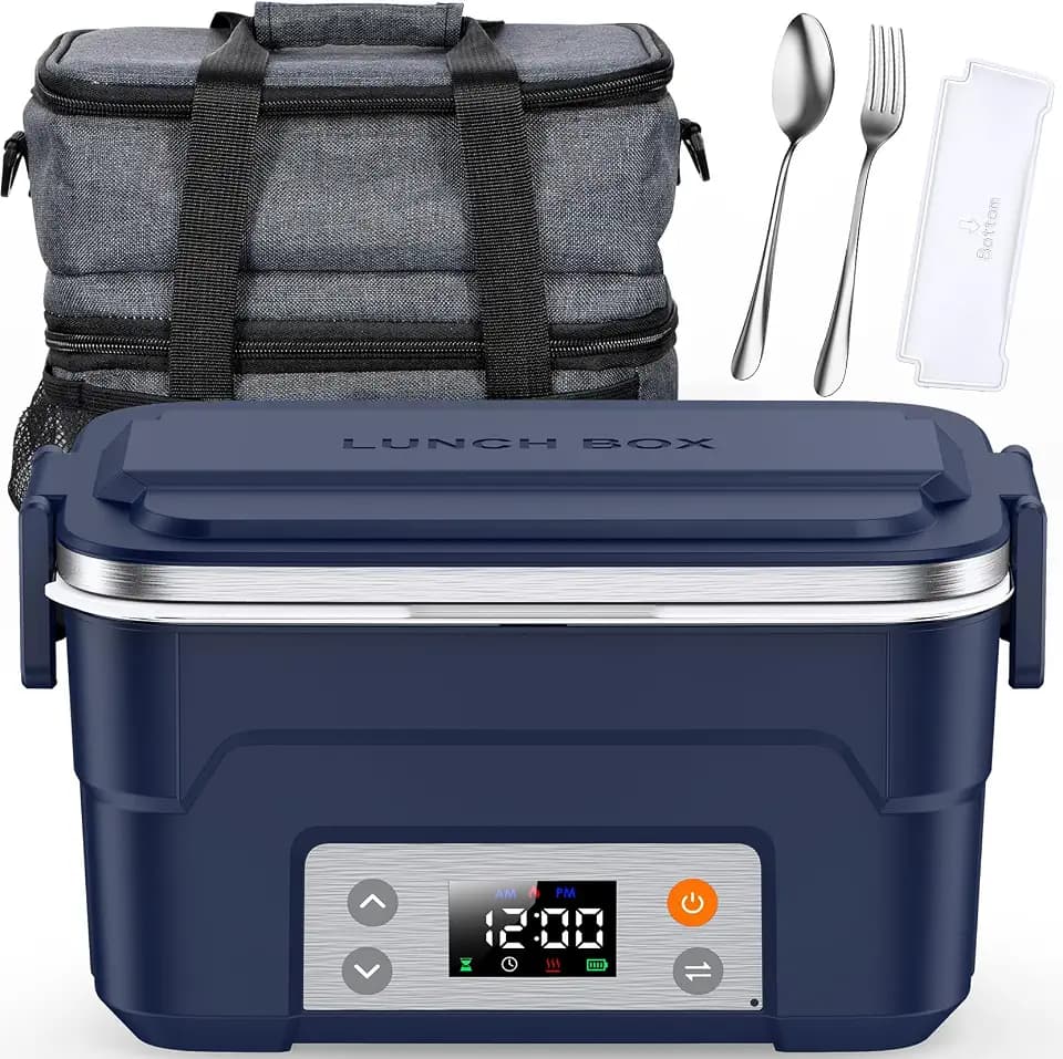 EAST OAK Cordless Electric Lunch Box with Scheduled Heating, Utensils, Removable Divider