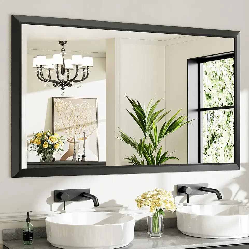 Briivue Black Metal Framed Bathroom Wall Mirror, 60x36 Inch