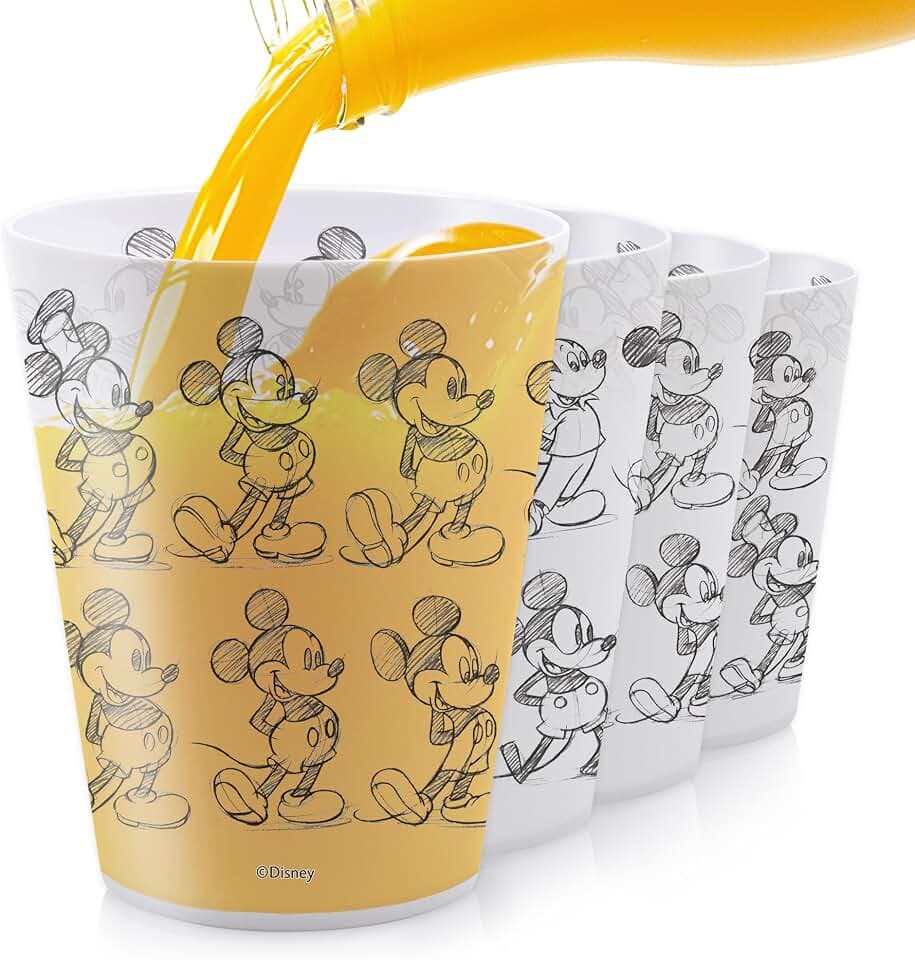 Disney Mickey Plastic Drinking Glasses, Dishwasher Safe, 4-Pack