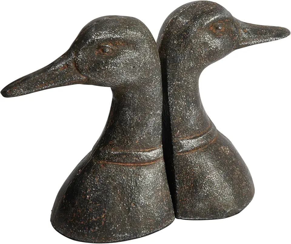 Creative Co-Op Decorative Distressed Cast Metal Duck Head Bookends, Black, Set of 2