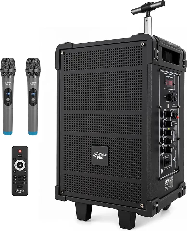 8'' Portable Wireless Bluetooth Speaker System - Built-in Rechargeable Battery, Wireless Microphone, USB/Micro SD/FM - 350 Watt - FM Radio with Digital LED Display, PWMA899A