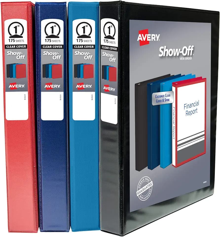 Avery Show-Off 3 Ring Binders, 1" Round Rings, 4 Assorted Binders