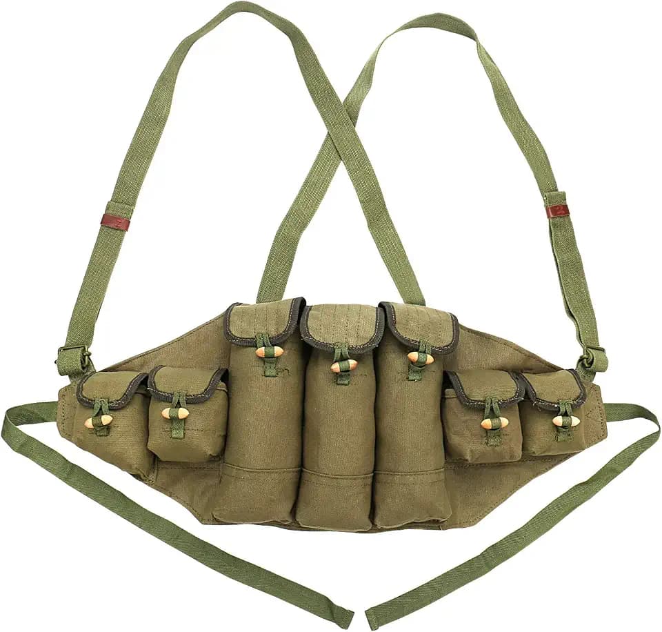 Chinese Military Type 56 AK Chest Rig Magazine Pouch Ammo Bandolier Canvas Green 7 Pockets