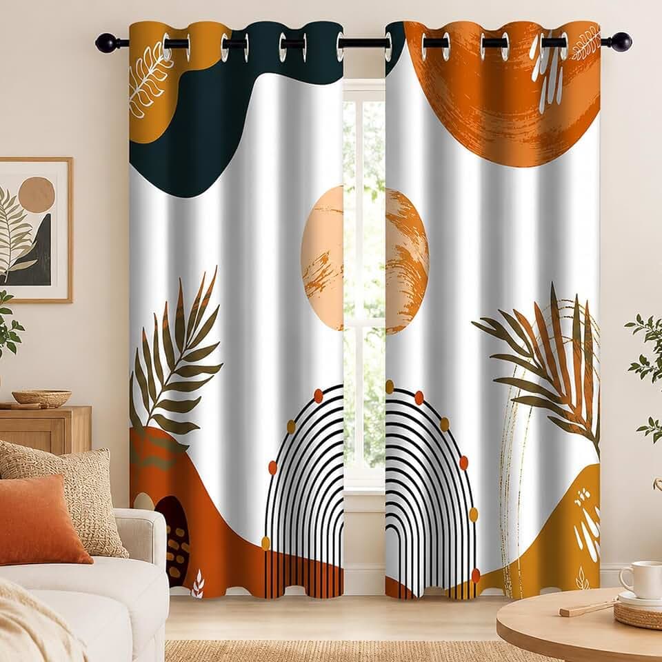 Boho Tropical Window Drapes, Mid Century Blackout Curtain Leaves Abstract Aesthetic Art Darkening Thermal Insulated Grommet Window Curtain for Living Room Bedroom Decor 2 Panels 52"x84" Inches