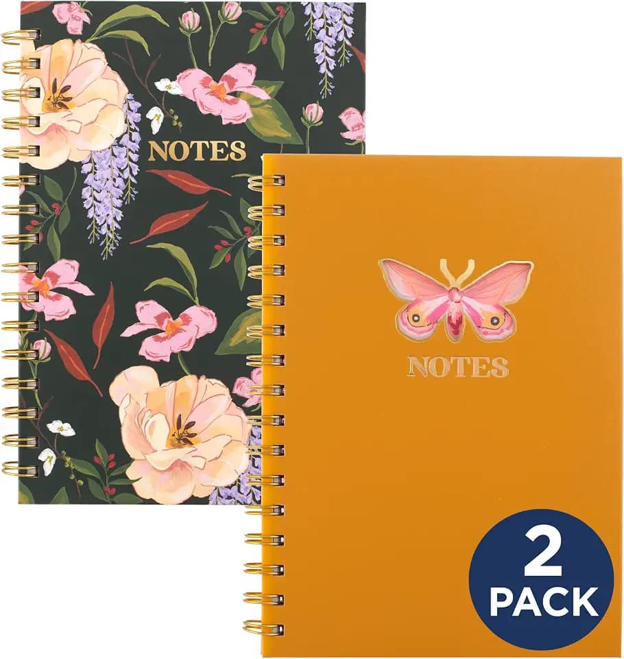 Cambridge Pen+Pillar Notebook, 2 Pack, Legal Ruled Paper, 5-3/4" x 8-1/4", 80 Sheets, Hardcover, Floral and Butterfly (PP12P-402)