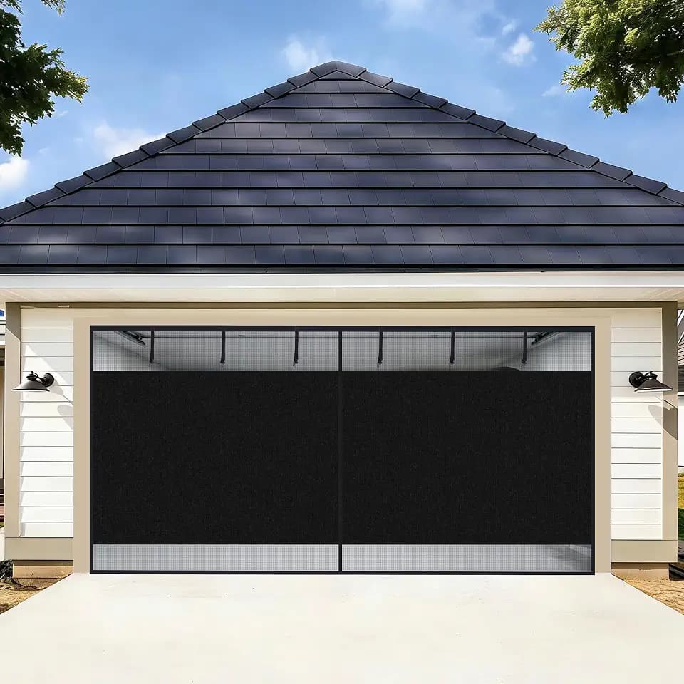 HBlife Privacy Garage Door Screen Blackout for 2 Car Garage, 16x7FT Heavy Duty Magnetic Garage Screen Door Mesh, Hands Free Retractable Garage Net Screen with 6 Roll Up Starps and 26 Magnets, Black