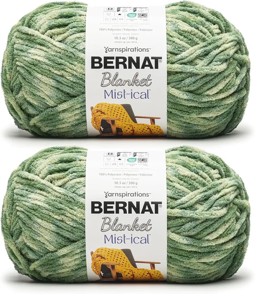 Bernat Blanket Mist-ical Crochet Soft Chenille Yarn, Fresh Green, 2-Pack