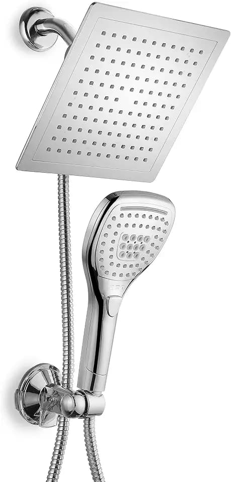 Dream Spa Ultra-Luxury 9" Rainfall Shower Head/Handheld Combo. Convenient Push-Button Flow Control Button for easy one-handed operation. Switch flow settings with the same hand! Premium Chrome