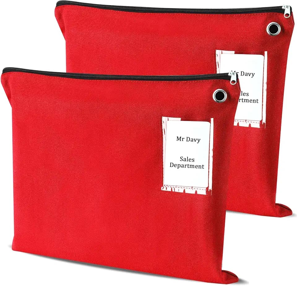 2 Pcs Canvas Mail Zipper Bags 18" x 14", Red