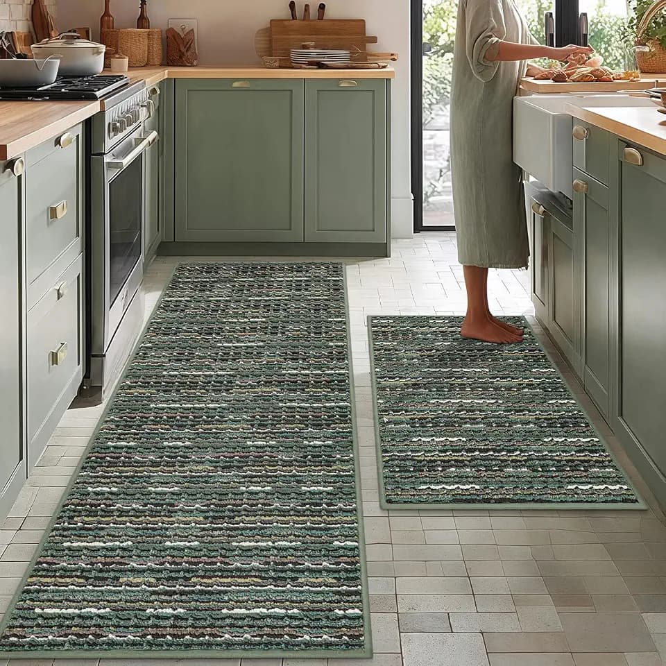 BSICPRO Kitchen Rugs Sets of 2, Non Slip Kitchen Mats for Floor, Green