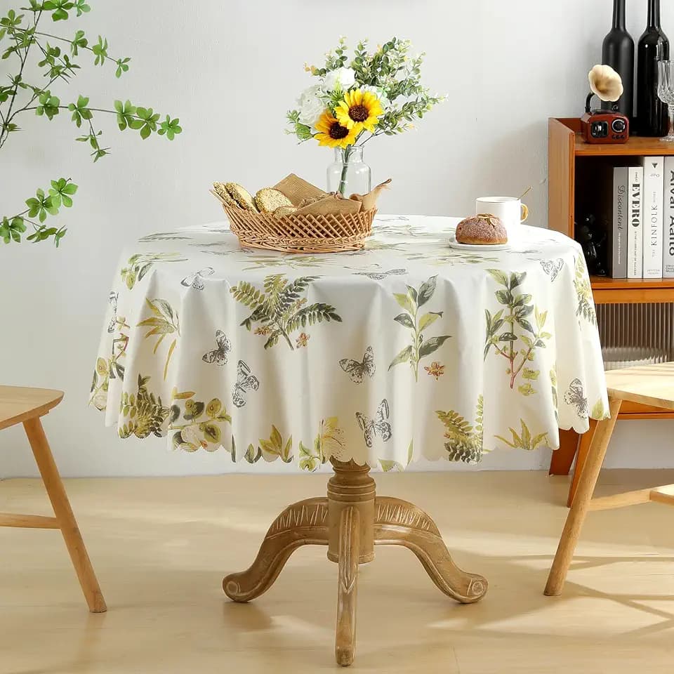 Dimatic Heavy Duty Vinyl Butterfly Printed Tablecloth, Waterproof and Oil-Proof Round PVC Table Cloth, Wipeable Table Cover for Restaurant, Party, Gathering (Butterfly, Round 47 Inch)