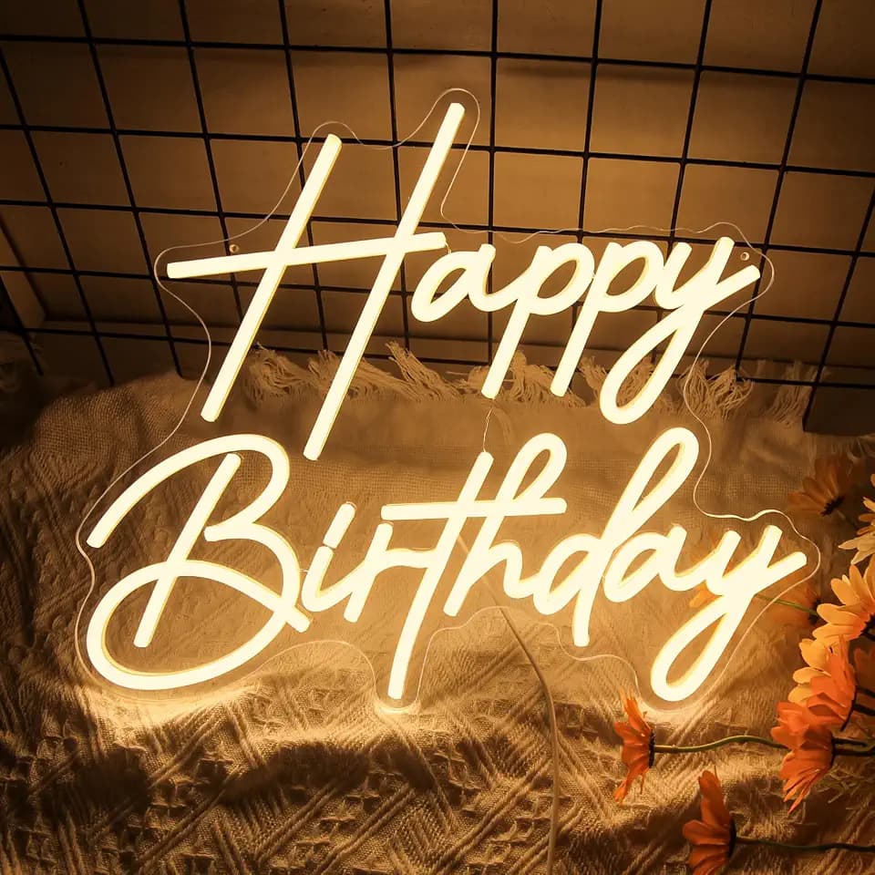 Happy Birthday Neon Sign for All Birthday Party Decoration Backdrop