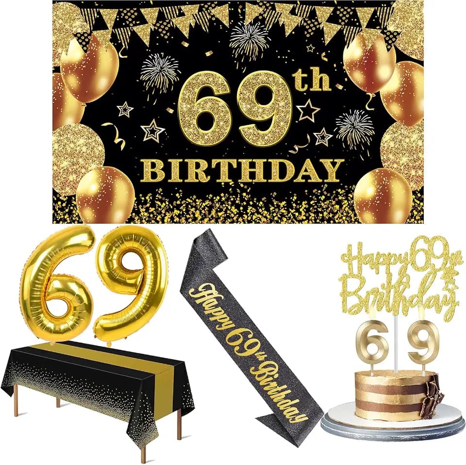 YeohJoy 69th Birthday Decorations for Men Women Black Gold