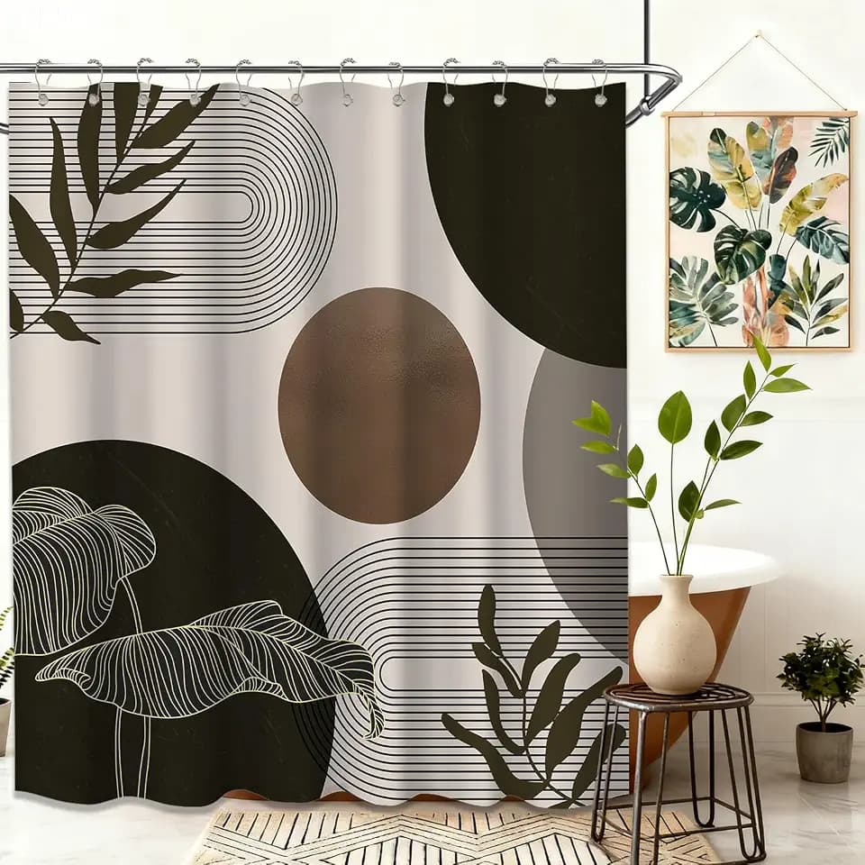 Shower Curtain Brown Beige Tan Taupe Boho Mid Century Modern 70x72