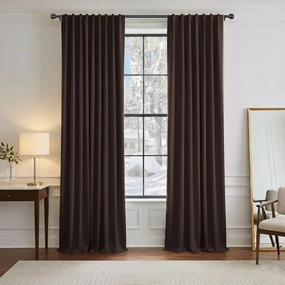 PONY DANCE Black Out Curtains for Bedroom Window, Room Darkening 96 inch Curtains 2 Panel Set, Thermal Insulated Drapes for Living Room Window Treatment, Back Tab/Rod Pocket, 52 x 96 Inch, Brown