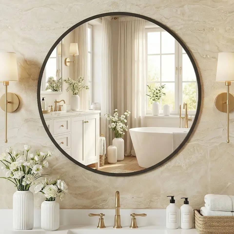 NEWBULIG 24 Inch Round Wall Mirror, Bathroom Mirrors for Over Sink