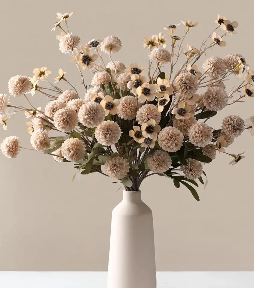 8 Pcs Fake Mums Kiku Flowers Artificial with Wild Flowers Bulk, Beige Silk Flower Arrangements Decor Floral Centerpieces For Tables Artificial Fall Flowers for Vase DIY Bouquet Coffee Dining Home
