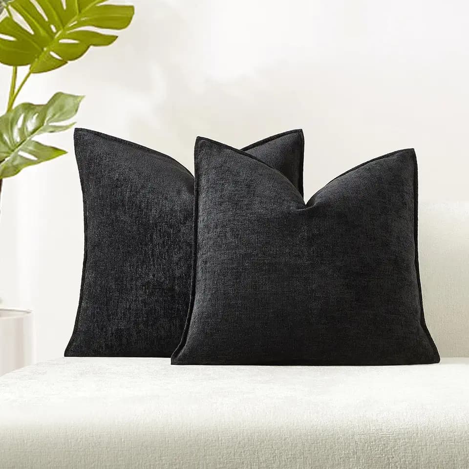 JUSPURBET 22x22 Chenille Decorative Throw Pillow Covers Set of 2,Black