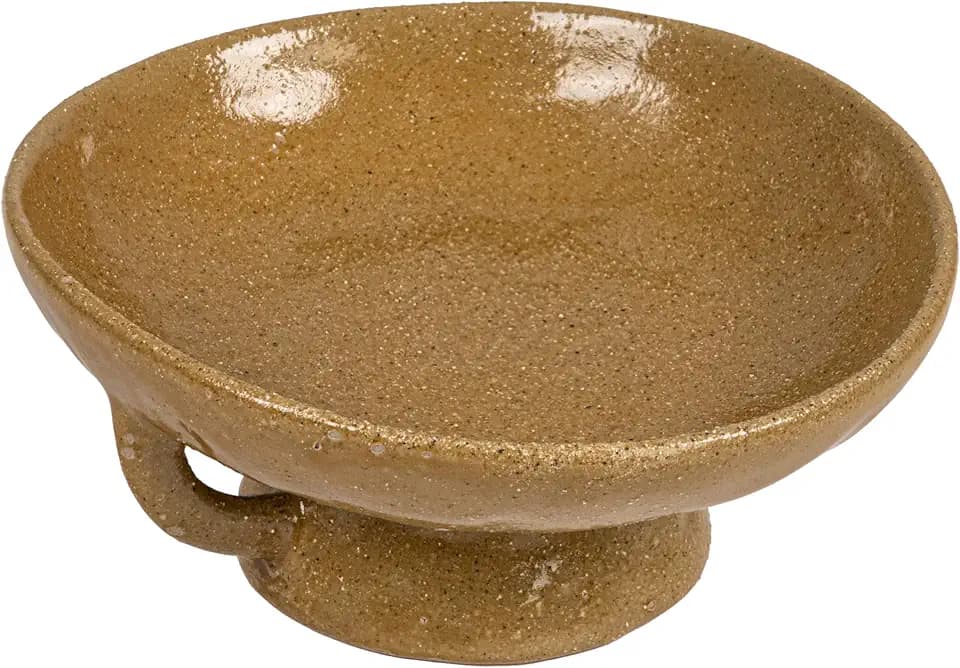 Creative Co-Op Stoneware Footed Pedestal Bowl with Handles, Reactive Glaze, Taupe