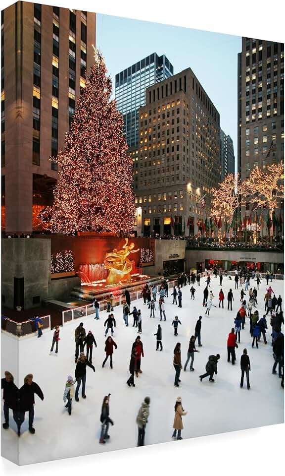 Wrapped Canvas Wall Art - Chris Bliss 'Rockefeller Center Skaters Midtown' Wall Art for Living Room, Bedroom, or Office Décor - 14x19