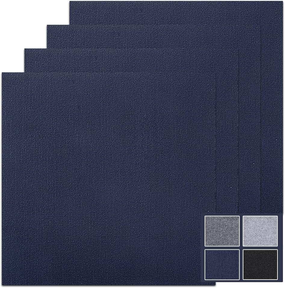 Peel and Stick Carpet Floor Tiles 24x24 Inch, 20 Pack Tile Carpet Squares, 4.5mm Thick Self Adhesive Carpet Tiles, Easy to Install, Durable Slip-Resistant Polyester for Home Office Basement Blue