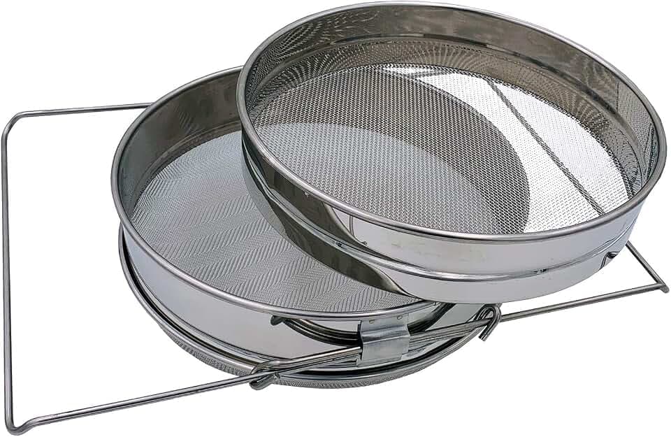Honey Stainless Steel Strainer Double Sieve, Bee Keeping Equipment Filter with Extendable Arms