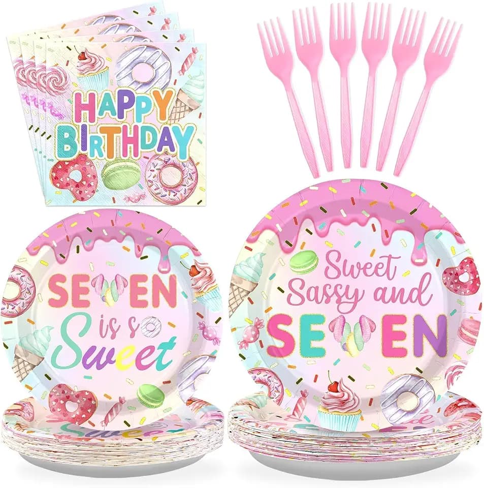 Grencian 96 Pcs Sweet Sassy Donut 7th Birthday Party Decorations, Serves 24