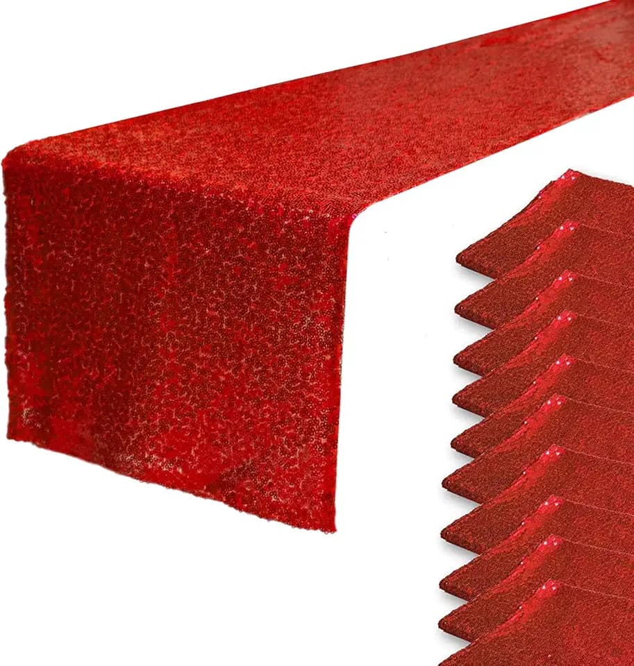 JYFLZQ Red Sequin Table Runner for Party, 10 Packs, 12x108 Inch