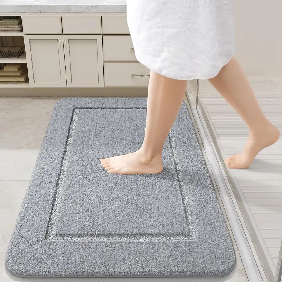 LOCHAS Bathroom Rugs, 24" x 36" Bath Rug Non Slip, Grey