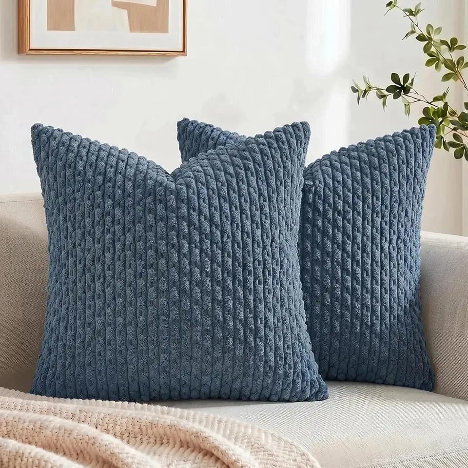 Fancy Homi 2 Packs Dusty Blue Decorative Throw Pillow Covers 26x26 Inch for Couch Bed Sofa, Modern Farmhouse Boho Home Decor, Soft Cute Plush Corduroy Cushion Case 66x66 CM