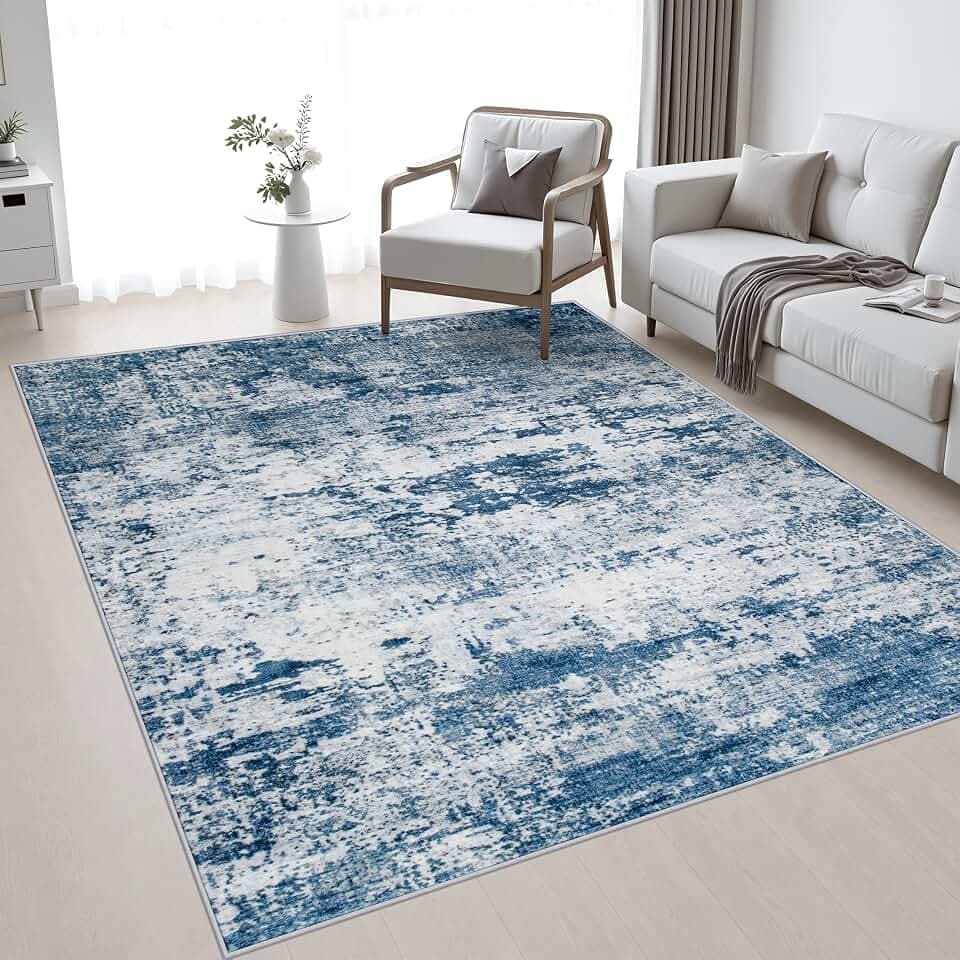 5x7 Area Rug Living Room: Modern Washable Indoor Soft Carpet Blue