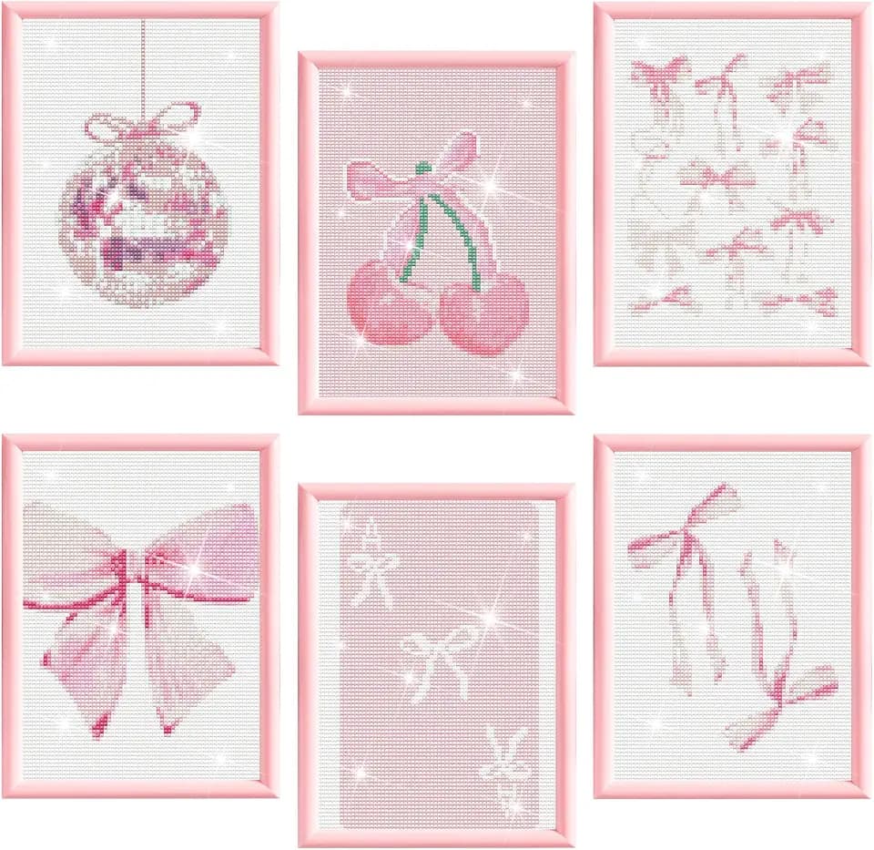 Chunful 6 Pcs Pink Bow Diamond Art Kits for Adults, 10 x 11.8''