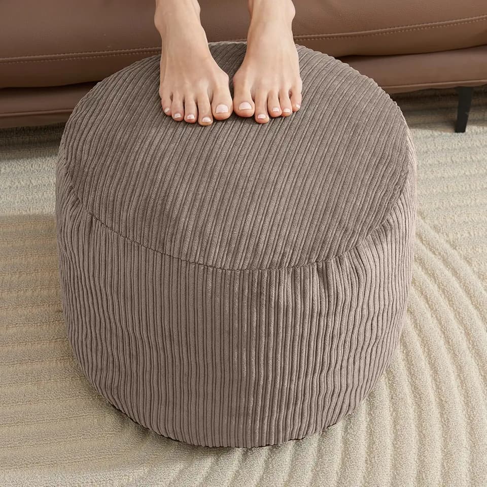 WSOFRLAC Brown Pouf Ottoman,Small Corduroy Foot Stools Ottomans,20x15in