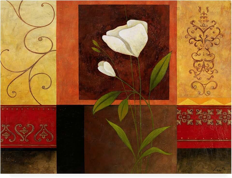 Trademark Fine Art White Flowers Ornate Red by Pablo Esteban, 18x24