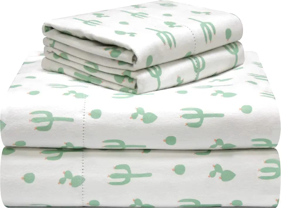 Pointehaven 180 GSM Velvet Feel Luxury 100% Cotton Printed Flannel Sheet Set, Twin, Cactus - Warm & Cozy - Pre-Shrunk -Deep Pockets - Elastic All Around-Comfy Double Brushed -