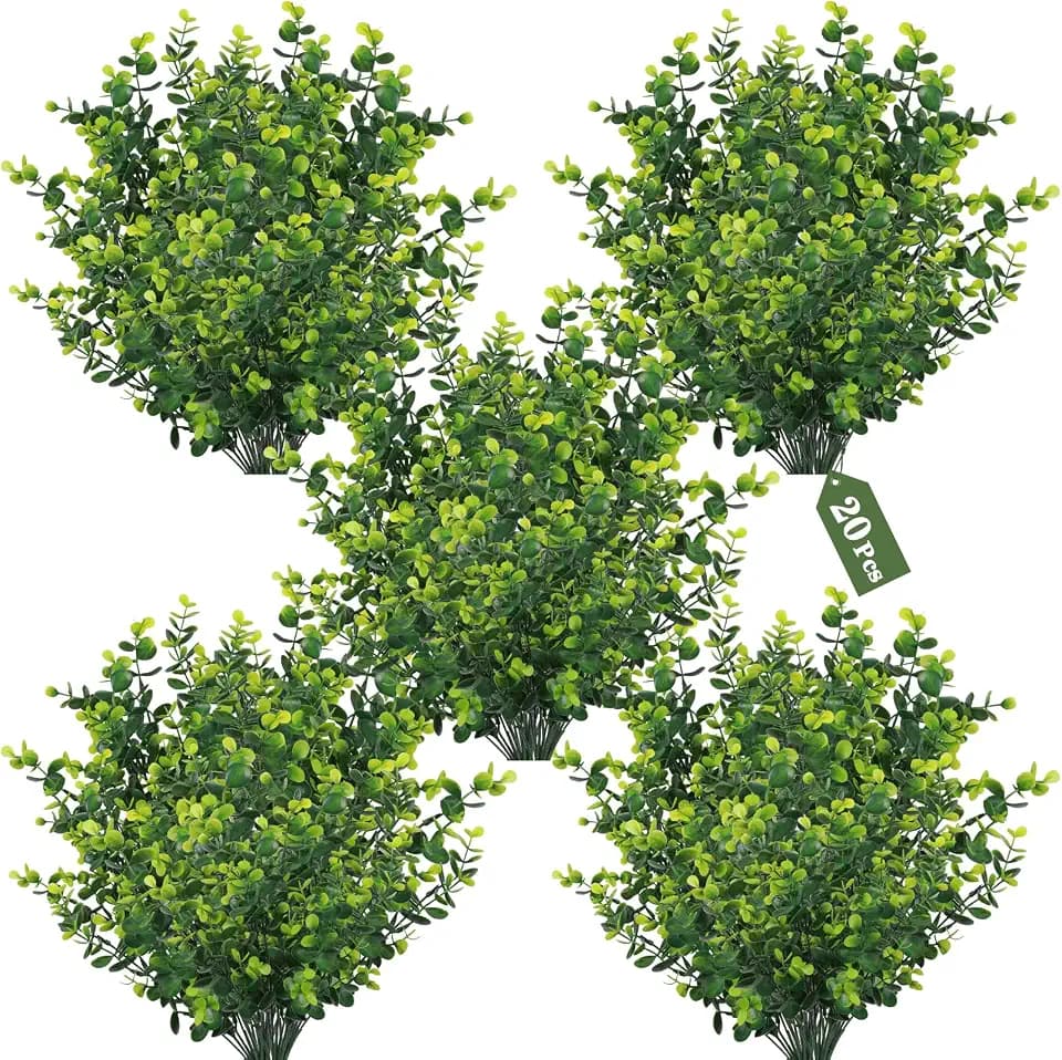 20 Pack Boxwood Branches Shrubs, Artificial Fake Plants Leaves Flowers for Wedding Centerpiece Greenery Bushes Bulk Set for Outdoor Indoor Vase Garden Porch Table Office House-C04