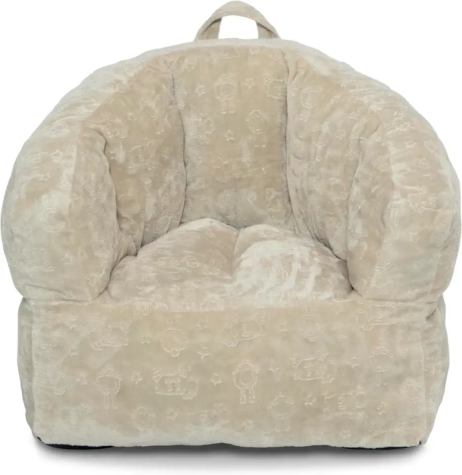Delta Children - Serta Kids Plush Barrel Toddler Chair, Soft Foam Chair Bean Bag Chair Alternative for Boys and Girls, Cozy Seat for Reading, Watching Cartoons, Playroom Nursery Bedroom, Cream