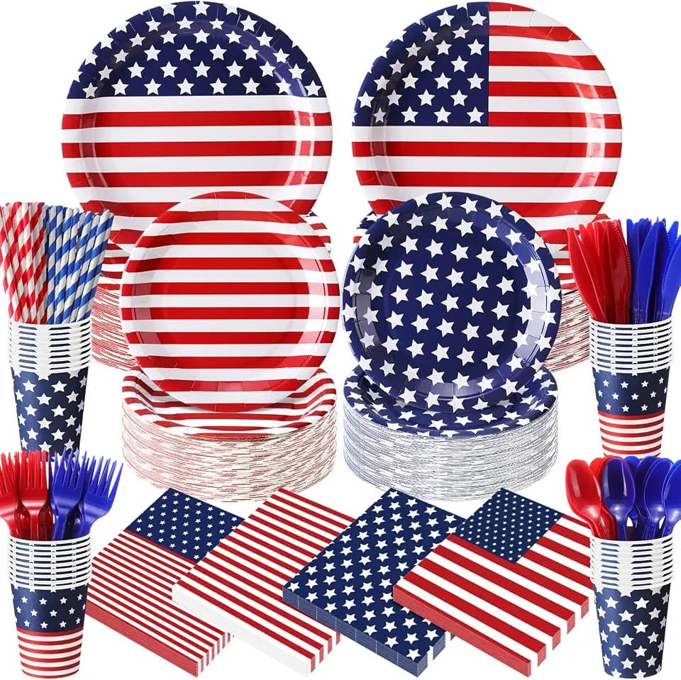 450 Pcs Tableware Set, Serve 50, Red Blue White, Usa Flag