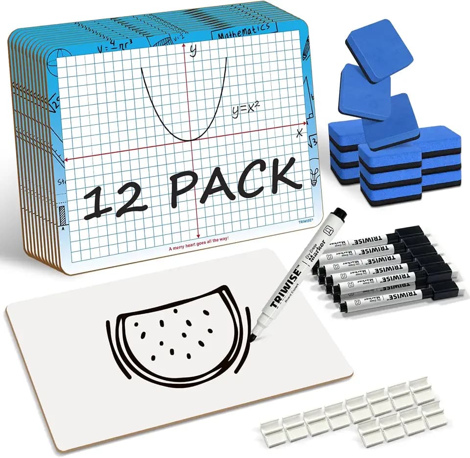 9"x12" Small White Board with XY Axis,Whiteboard for Students Practice Math,Grid Whiteboar,Double Sided Dry Erase Board for Classroom Teaching,Writable and Erasable White Boards (12 Pack)