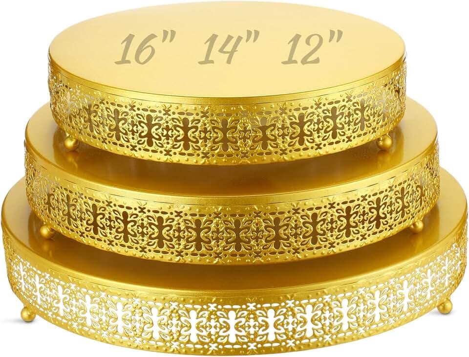 Wenqik 3 Pcs 16'' 14'' 12'' Gold Cake Stand for Party, Retro Style